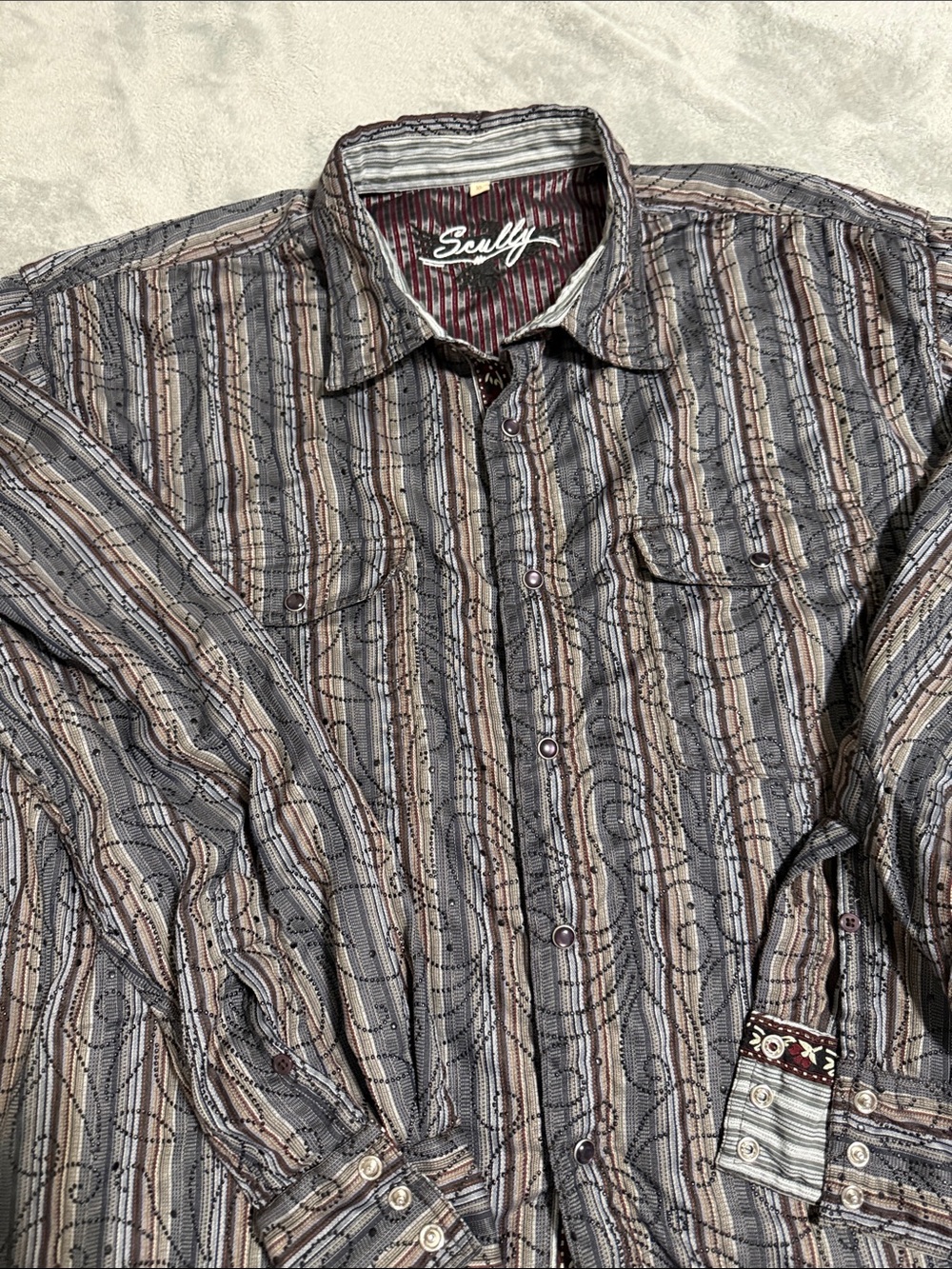 Skully Mens Pearl Snap Shirt Western Cowboy Rockabilly Gray XL